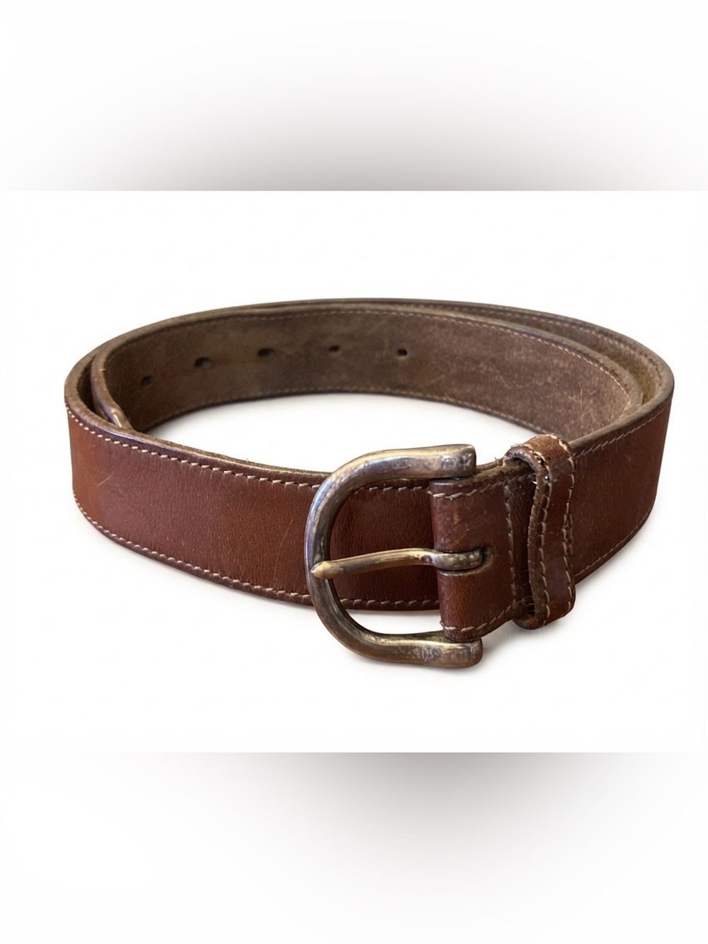 Eddie Bauer LARGE Men’s Leather Belt Brown Brass